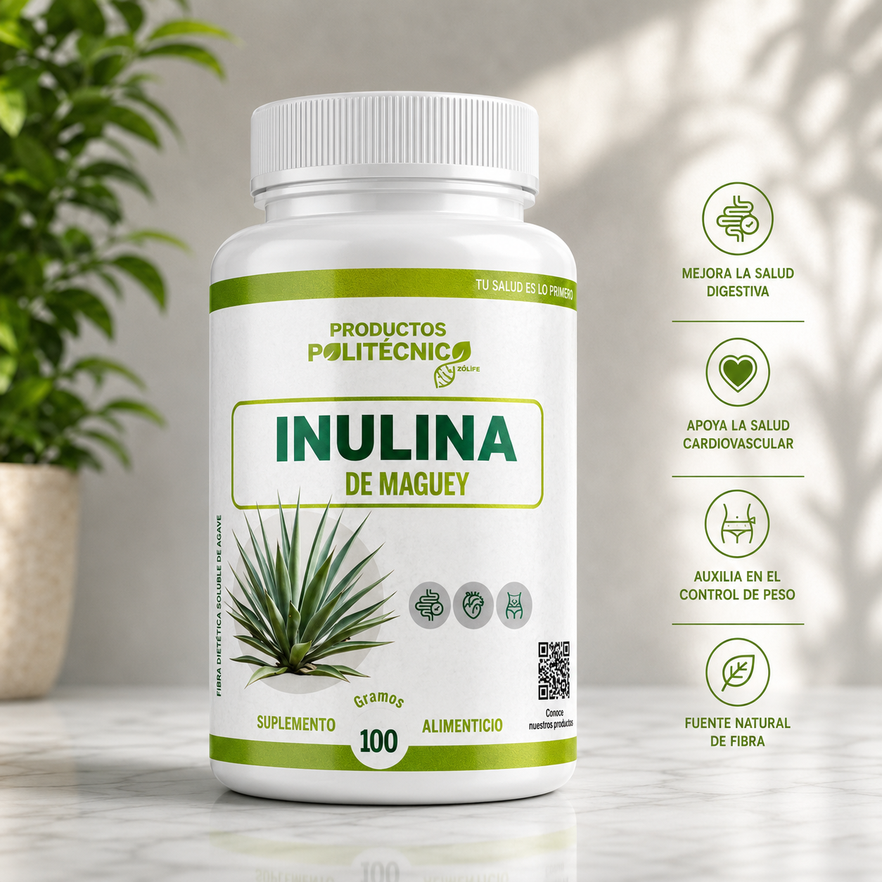 Inulina de Agave Azul Fibra Prebiótica Digestión Flora PRODUCTOS POLITÉCNICOS
