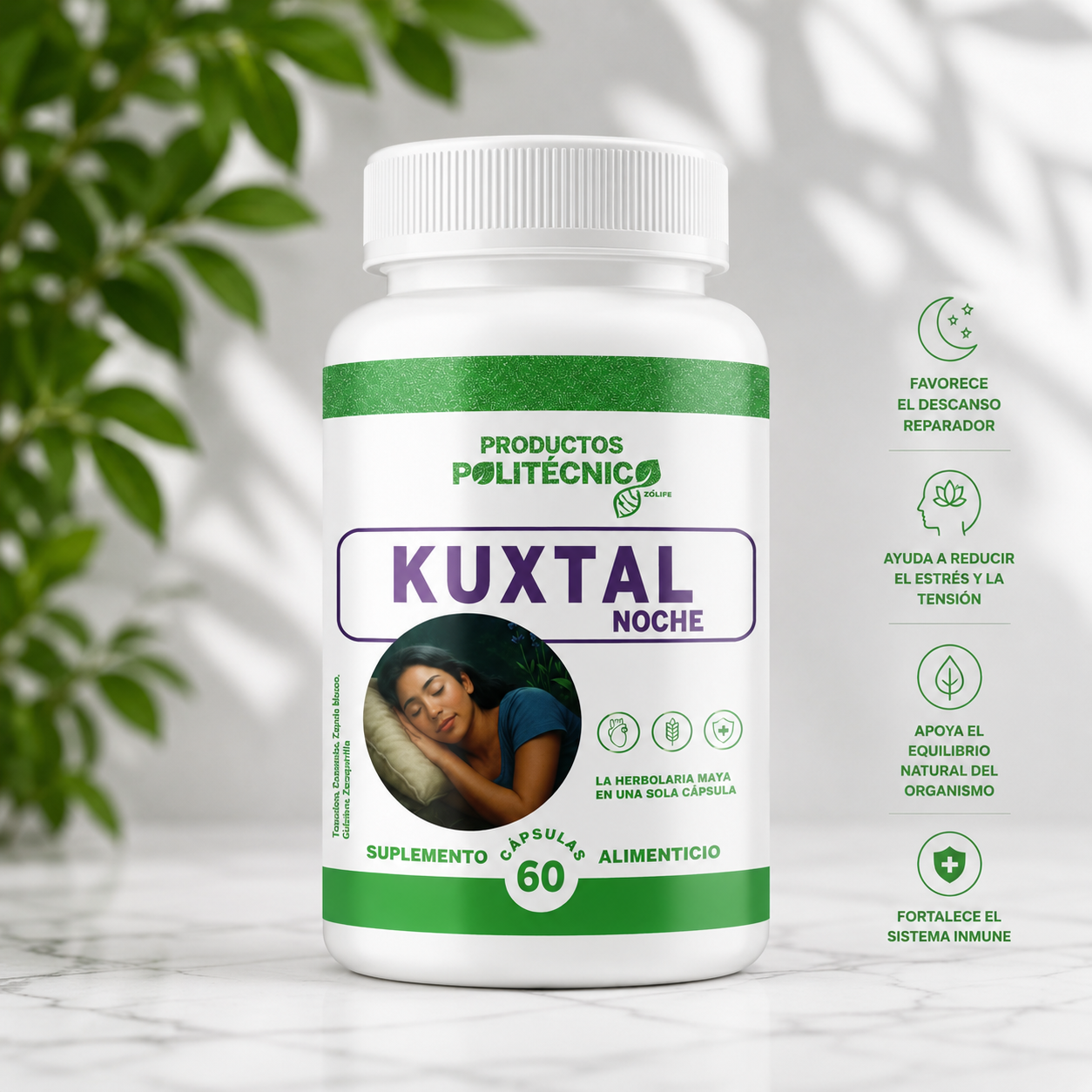 Kuxtal Noche Melatonina Triptófano Sueño Profundo Dormir PRODUCTOS POLITÉCNICOS