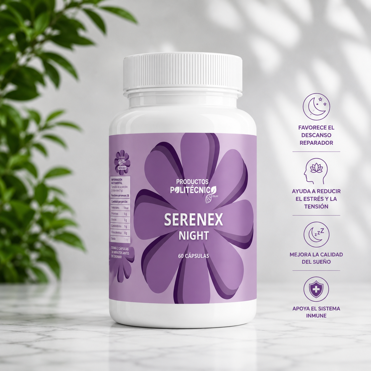 Serenex Night Melatonina Valeriana Sueño Relajación Dormir PRODUCTOS POLITÉCNICOS