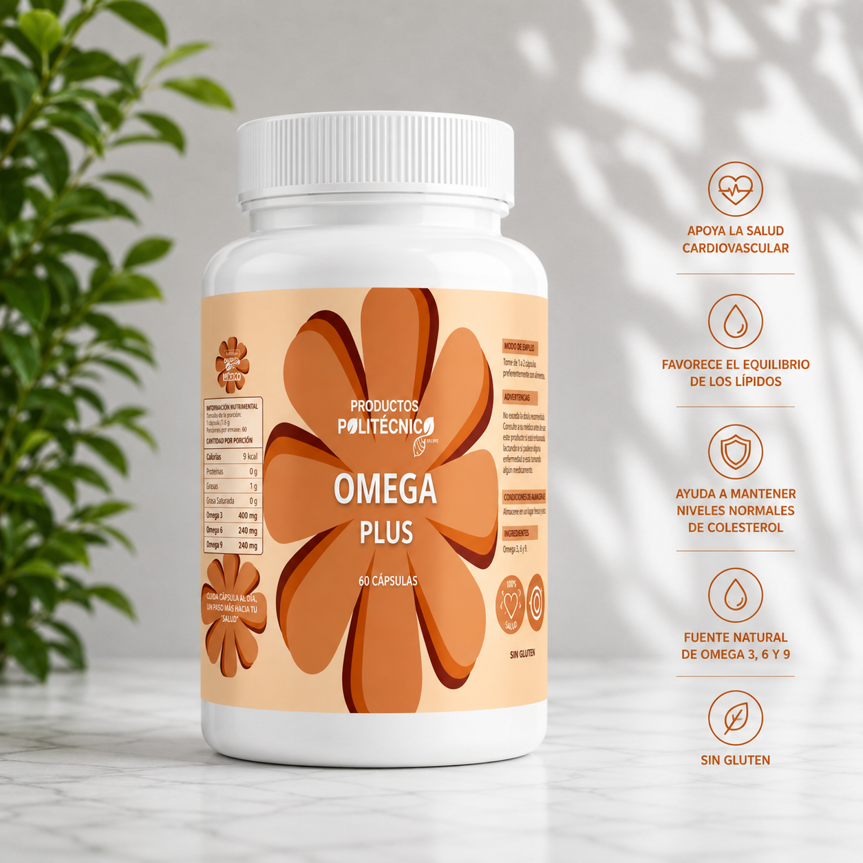 Omega 3 6 9 EPA DHA Aceite Pescado Corazón 60 Cápsulas PRODUCTOS POLITÉCNICOS