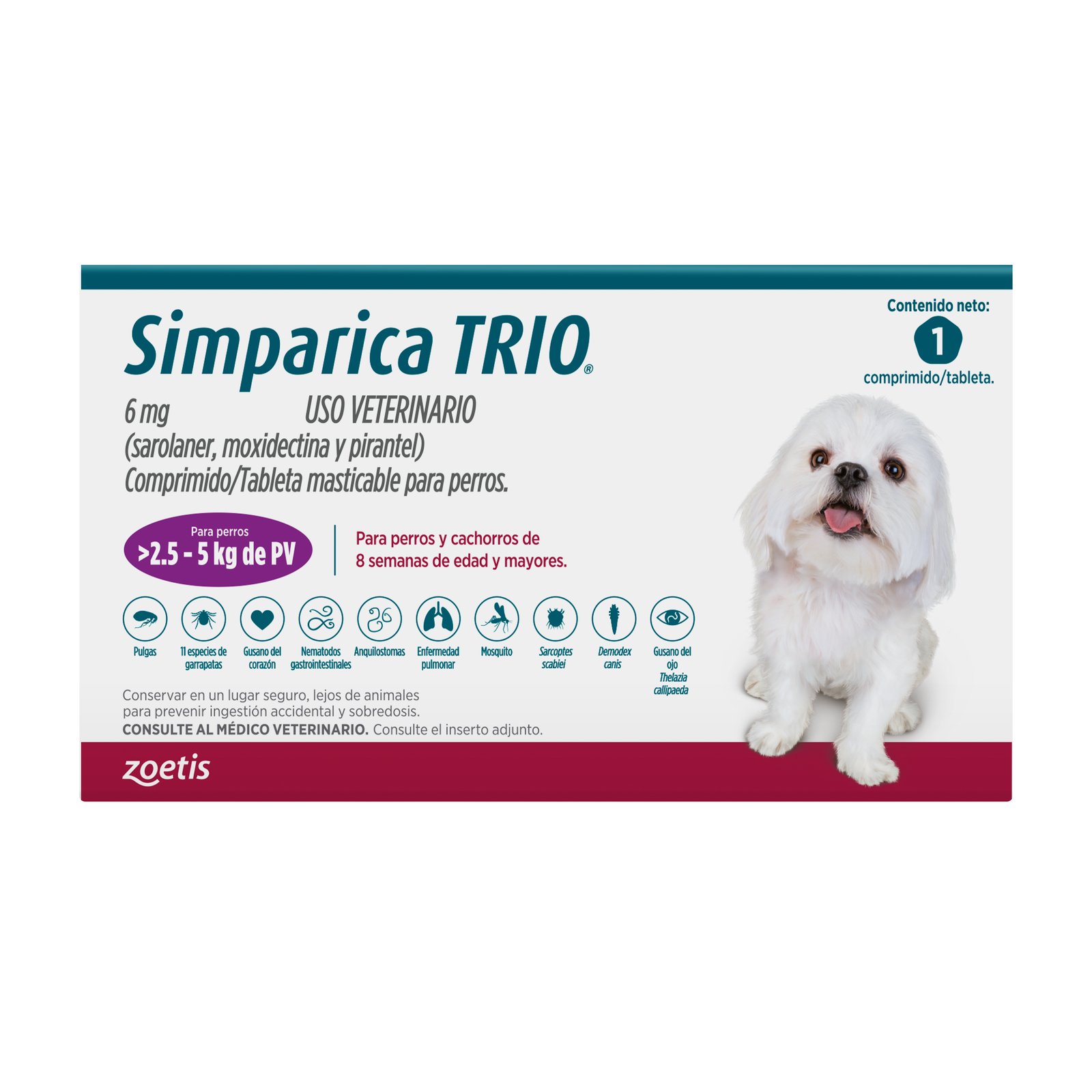 Simparica TRIO 6 mg 2.6 - 5 kg 1 tableta ZOETIS — vista frontal