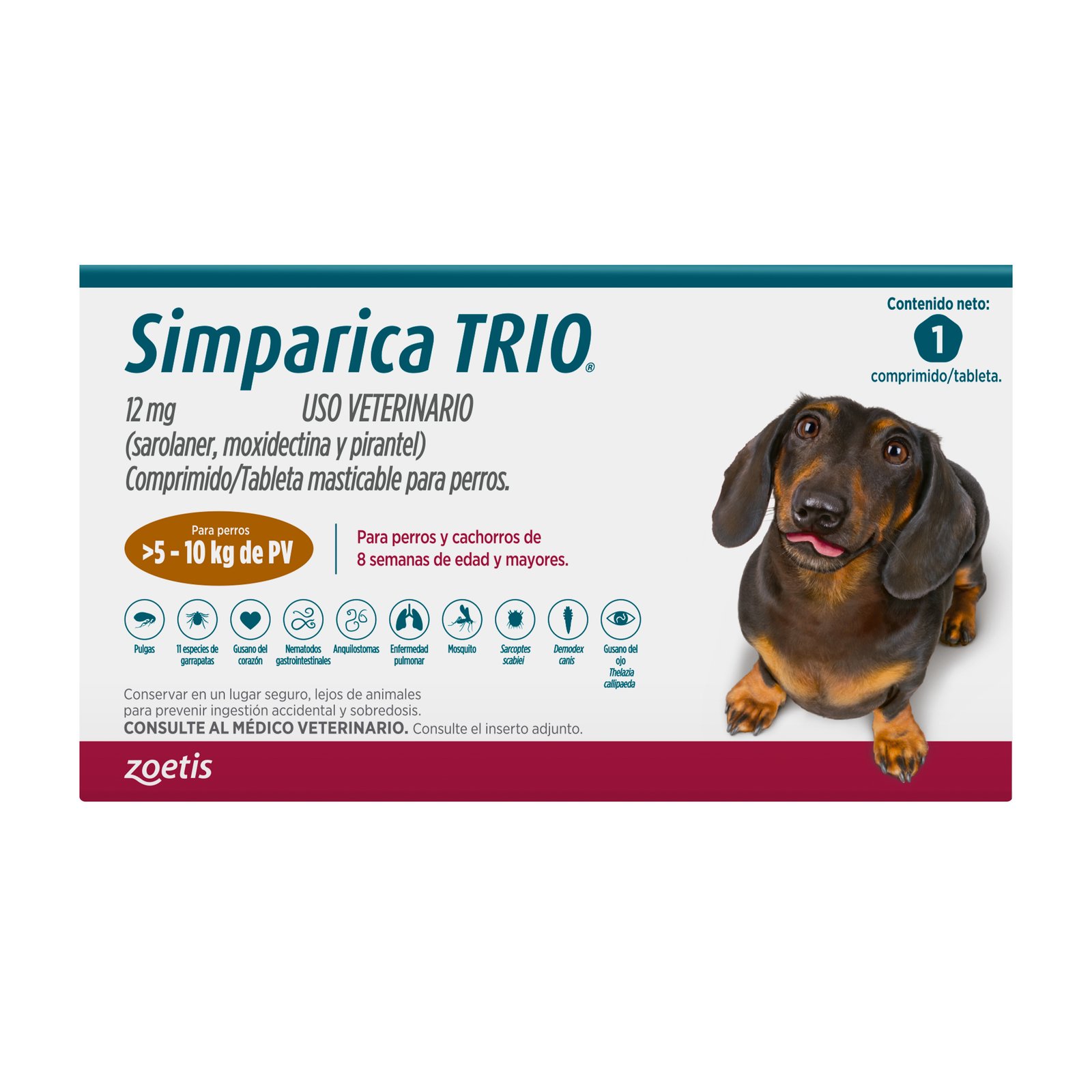 Simparica TRIO 12 mg 5.1 - 10 kg 1 tableta ZOETIS — vista frontal