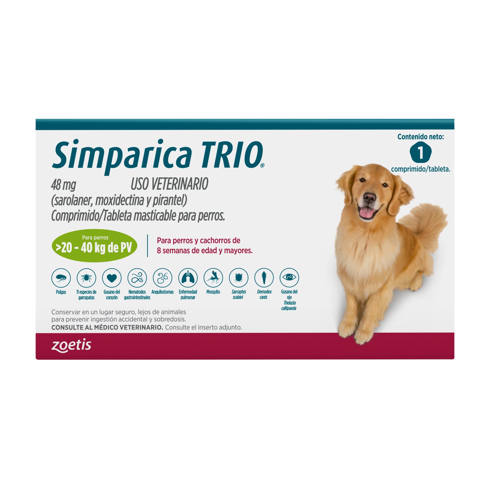 Simparica TRIO 48 mg 20.1 - 40 kg 1 tableta ZOETIS — vista frontal