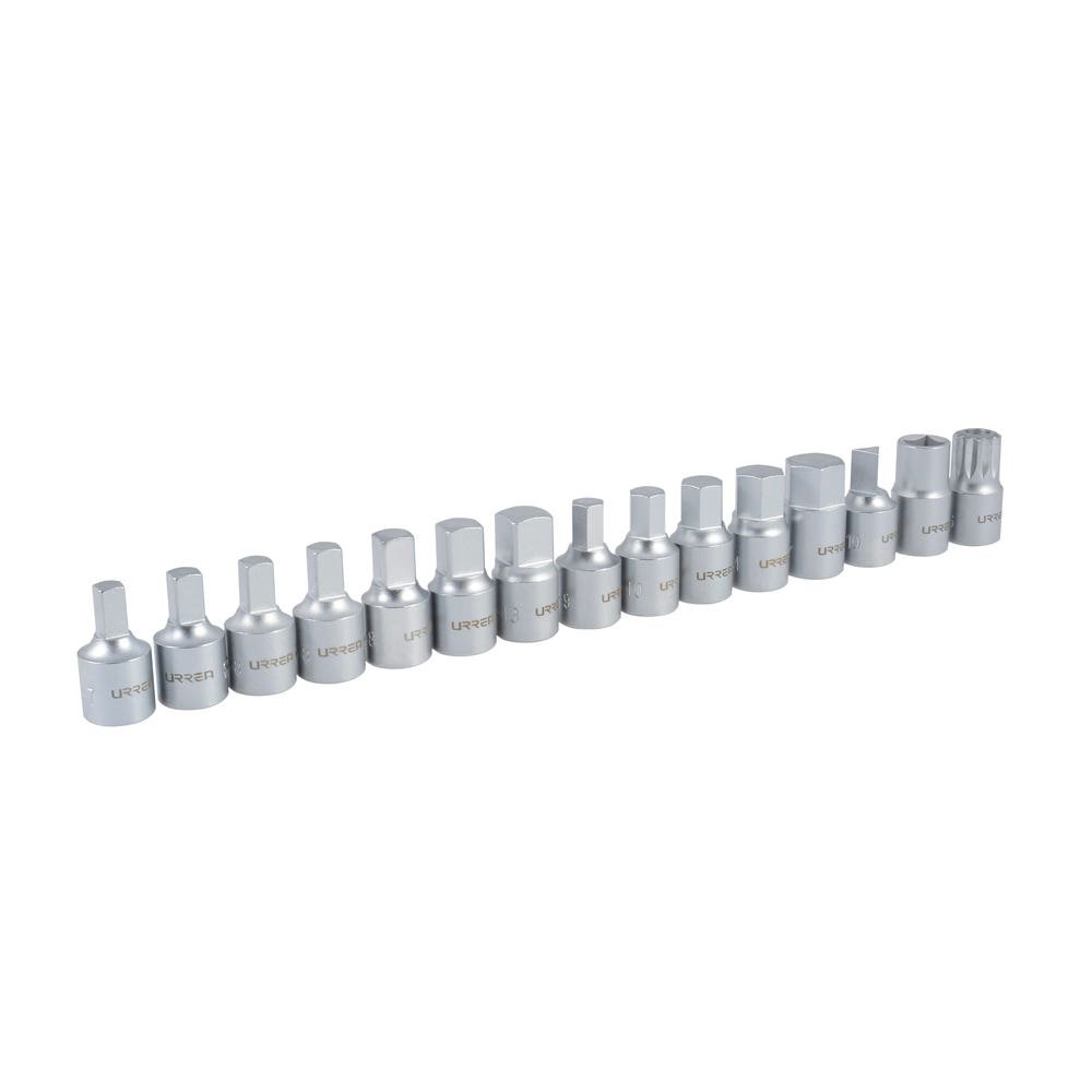 Juego de dados cuadro de 3/8" para drenado de aceite, 14 piezas — URREA, foto oficial del fabricante