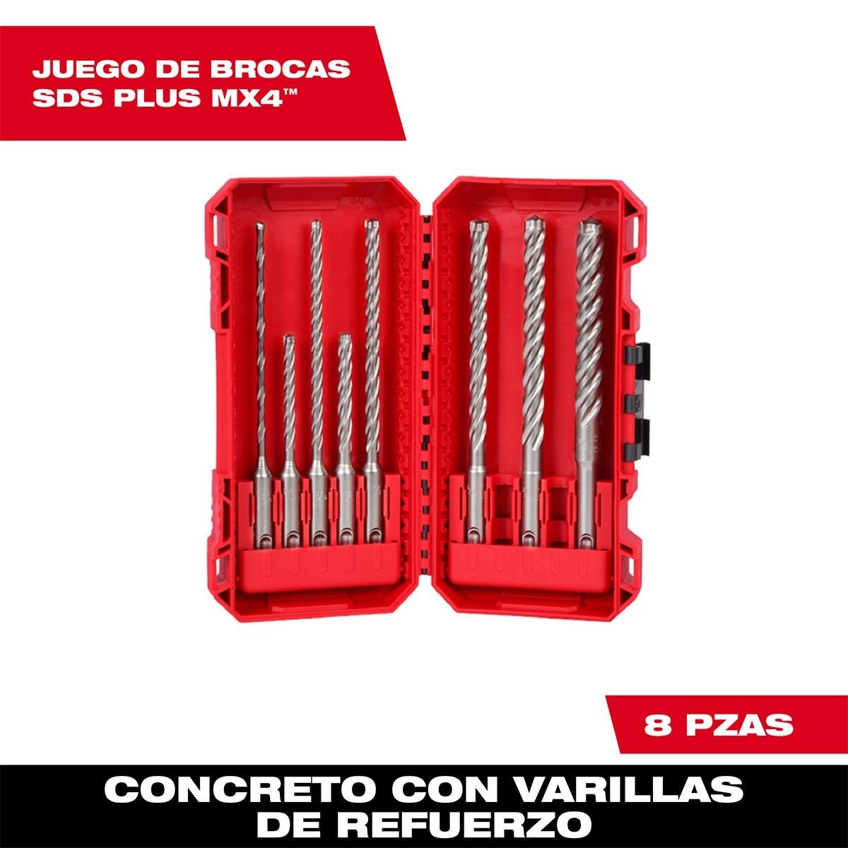 Juego de brocas con 4 cortadores SDS-Plus MX4 8 piezas — MILWAUKEE, foto oficial del fabricante