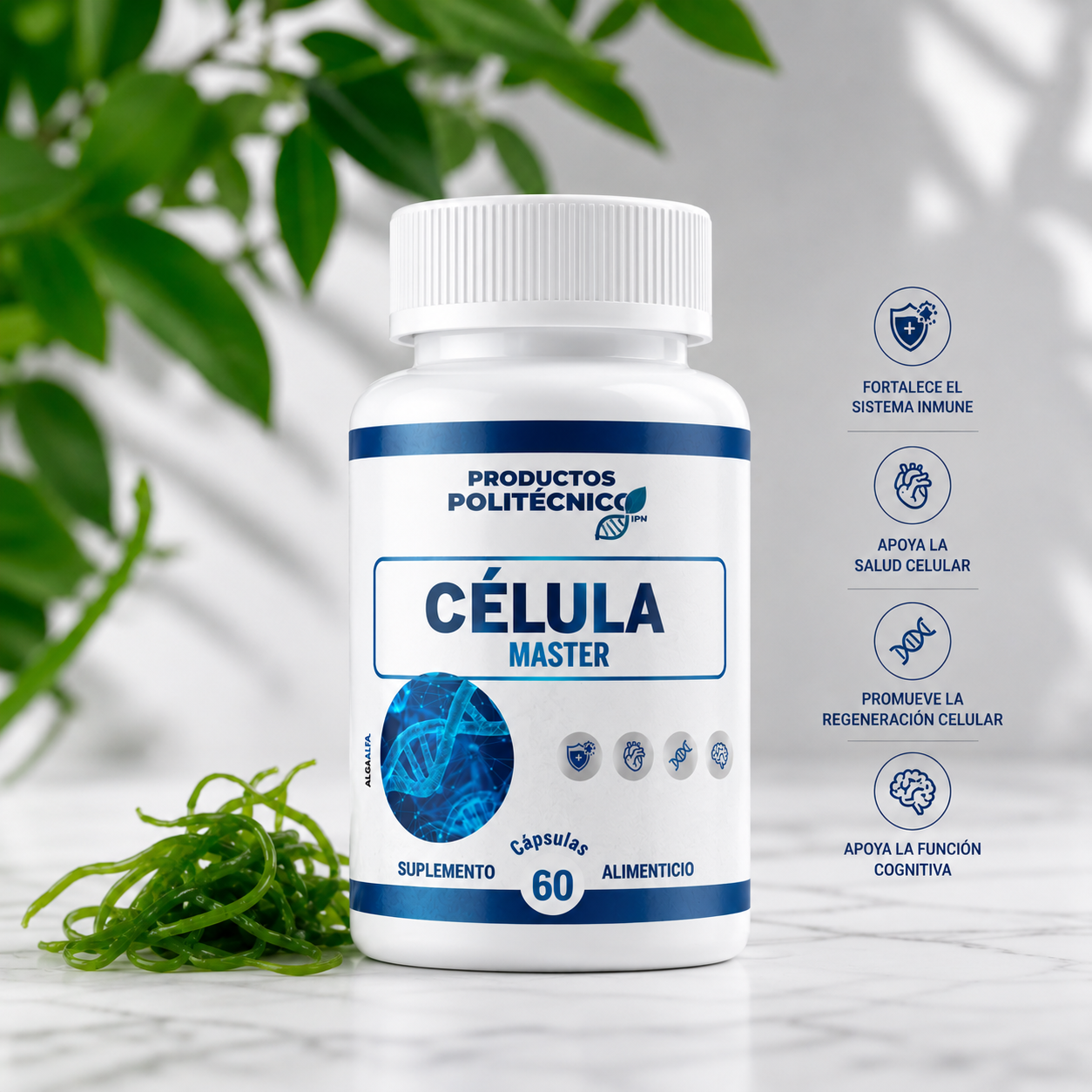 Célula Master Suplemento Alimenticio con Moringa Alfalfa y Alga 60 Cápsulas PRODUCTOS POLITÉCNICOS